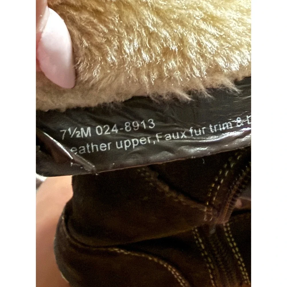 St Johns Bay Womens Brown Suede Faux Fur Lined‎ Winter Boots Size 7.5M 024-8913